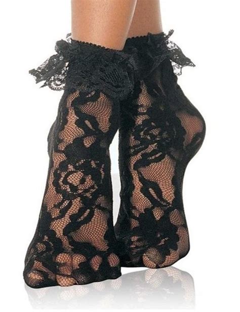 Leg Avenue Frilly Lace Ruffle Ankle Socks Black White Or Red