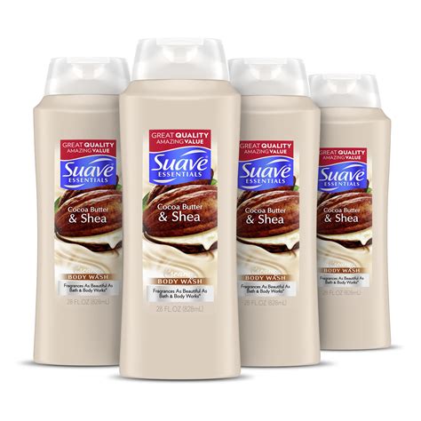4 Pack Suave Essentials Body Wash Creamy Cocoa Butter And Shea 28 Oz