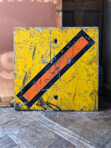 Vintage Road Sign Traffic Safety Sign Yellow Warning Caution Sign