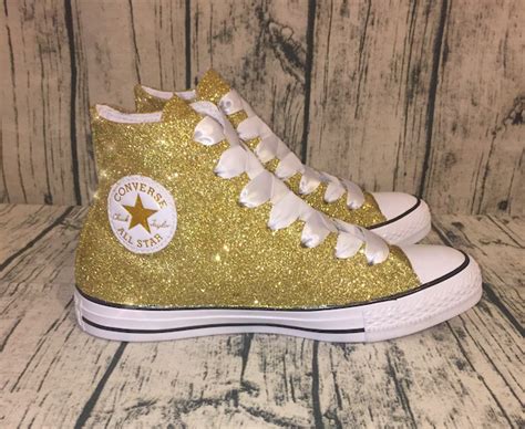 Womens Sparkly Glitter Converse All Stars High Top Champagne Gold