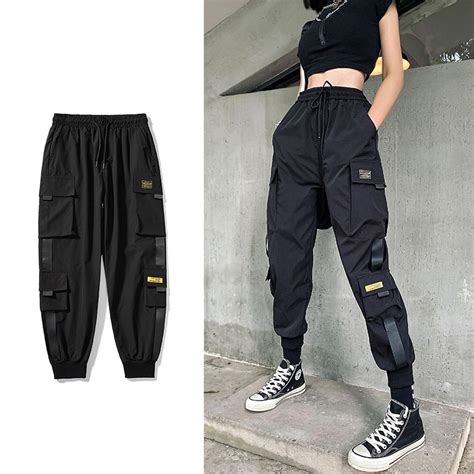 Streetwear Black Pants Women Korean Style Elastic Waist Sweatpants Baggy Pants Summer Autumn Hip