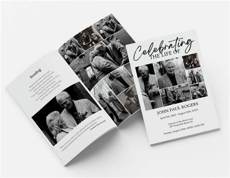 "Minimalist Obituary Template, Funeral Program Template, Collage