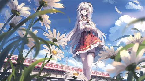 Wallpaper 1920x1080 Px Anime Girls Blossoms Clear Sky Clouds Landscape Long Hair