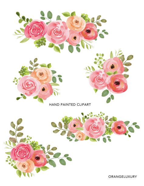 Simple Watercolor Flowers Clipart Roses Floral Clip Art Etsy Simple