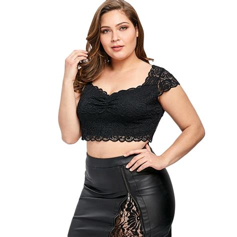 5xl Plus Size Back Hollow Out Lace Crop Top Women Sweetheart Neck Short Sexy Tank Tops Female