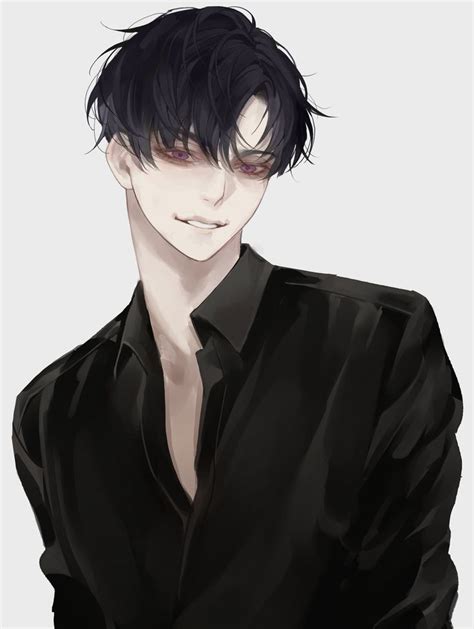 An Anime Man With Black Hair Wearing A Black Shirt And Dark Pants Looking At The Camera