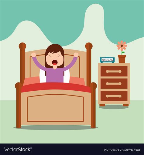 Little Girl Wake Up On Bed In The Morning Vector Image