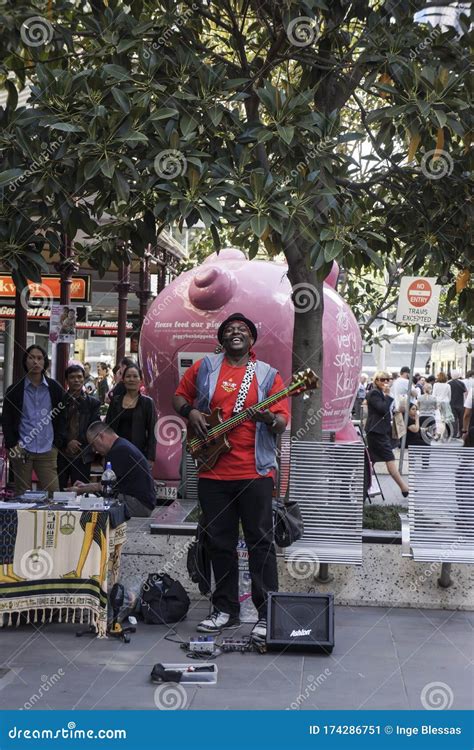 Street Performer Busker With Guitar In Melbourne Editorial Photo