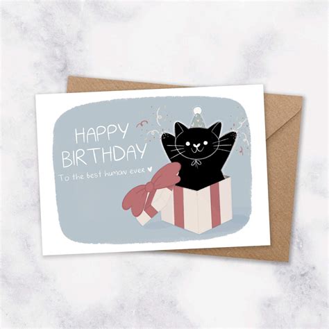 Drawing And Illustration Cute Cat Birthday Card Art And Collectibles Etna