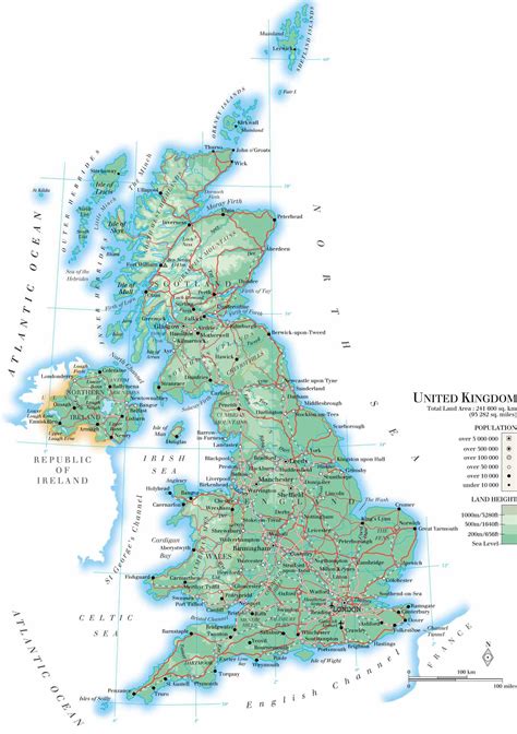 Large Detailed Physical Map Of United Kingdom With Ro