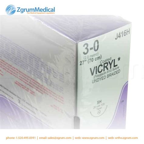 Ethicon 3 0 Coated Vicryl Suture Undyed Braided J416h Zgrum Medical