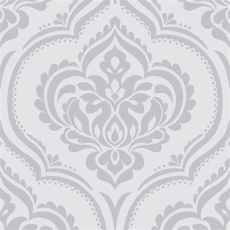 Sparkle Ornamental Damask Soft Grey Glitter Effect Matt Wallpaper