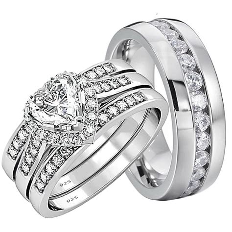 His And Hers Wedding Rings 4 Pcs Engagement Sterling