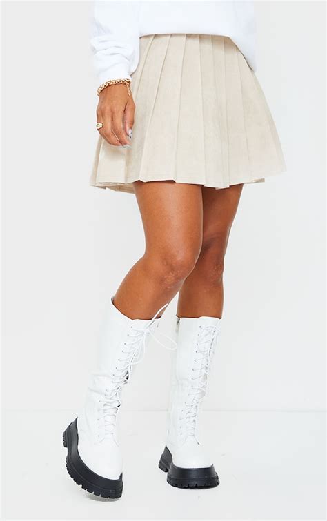 Stone Cord Pleated Skater Skirt Skirts Prettylittlething Usa