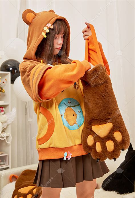 Hoodie For Women Kawaii Furry Paw Gloves Hoodie Bear Fursuit For Sale
