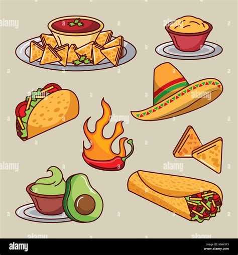Mexican Food Set Icons Menu Ingredients Spicy Stock Vector Image And Art