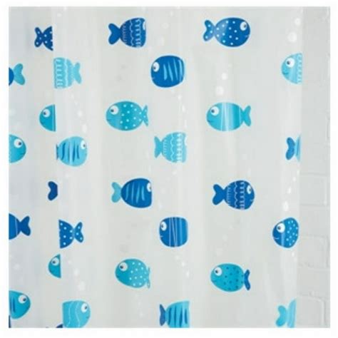 Bath Style Blue Fish Vinyl Shower Curtain Nautical Bath