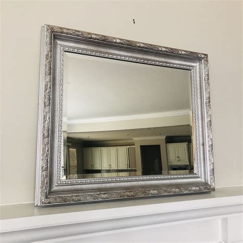 Vintage Silver Framed Mirror Large Beveled Rectangular Mirror Etsy Silver Framed Mirror