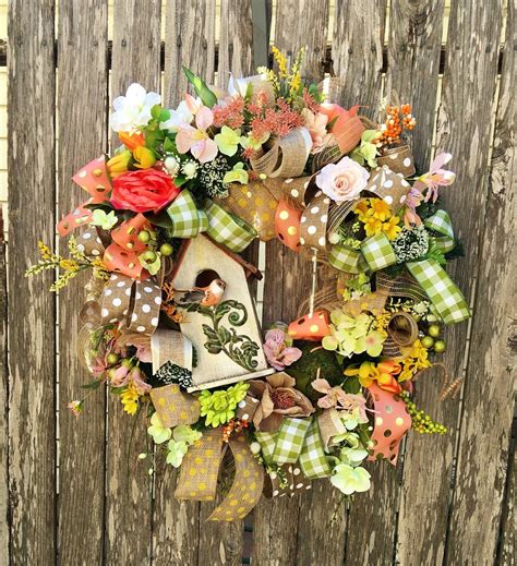 Spring Wreath Birdhouse Wreath Spring Birdhouse Floral | Etsy | Spring floral wreath, Spring ...