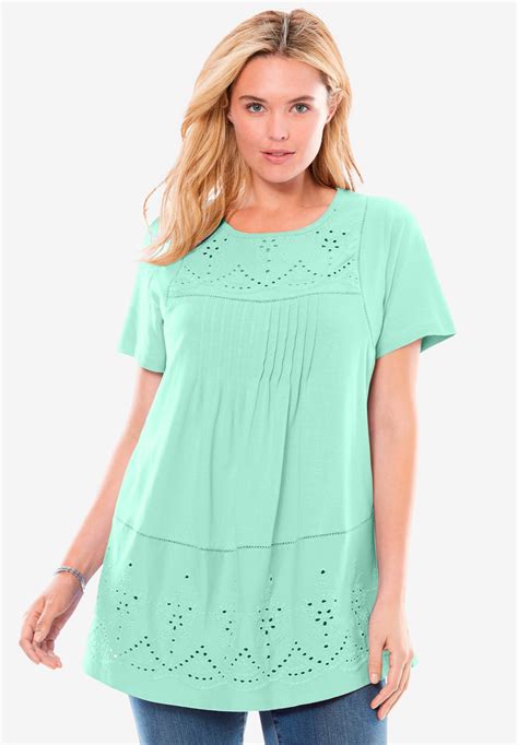 Woman Within Woman Within Women S Plus Size Embroidered Eyelet Pintucked Knit Tunic Walmart