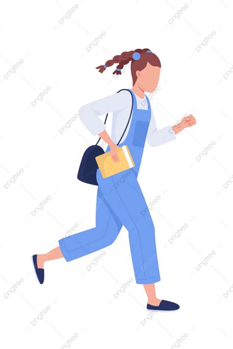 Female Running Vector Hd Images Female Student Running To School Semi