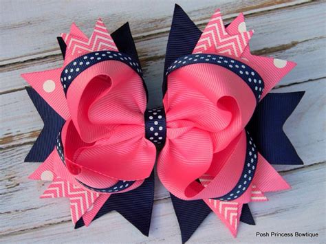 Original wisp clip for wispy hair is here. Girls hair bows Navy blue Pink Hair bows Stacked Hair Bow Big