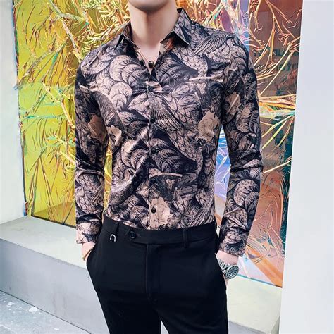New Luxury Baroque Shirts Camisa Slim Fit Mens Chemise Homme 2019
