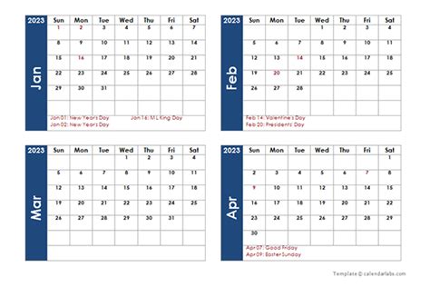2023 Four Month Calendar Template Free Printable Templates