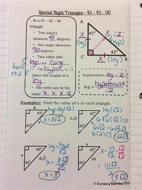 Right Triangle Special Right Triangles Interactive Notebook Pages In