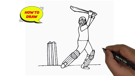 How To Draw A Cricket Player Batsman Easy And Step By Step Youtube