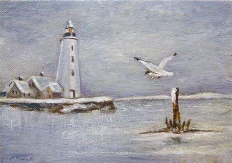Lighthouse In Winter Painting By Melinda Saminski Fine Art America