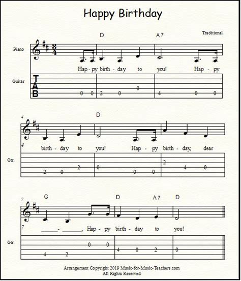 Play the chords (to accompany either yourself or others singing); Happy Birthday, now with GUITAR TABS! Several arrangements ...