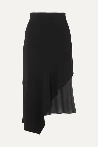 Cushnie Asymmetric Silk Chiffon Trimmed Stretch Crepe Midi Skirt In