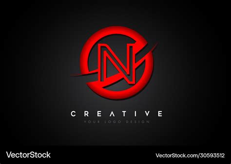 Letter N Logo With A Red Circle Swoosh Design Vector Image