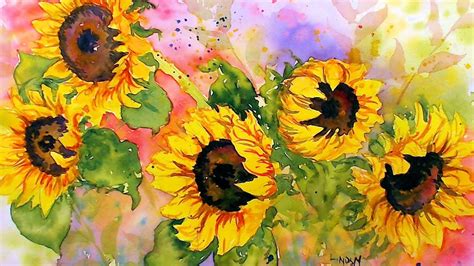 Sunflowers In Watercolor Real Time Tutorial Youtube