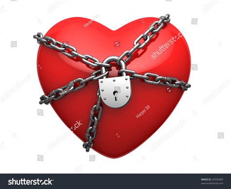 Red Heart Wound Around Chain And Locked On Lock Stock Photo 24535609