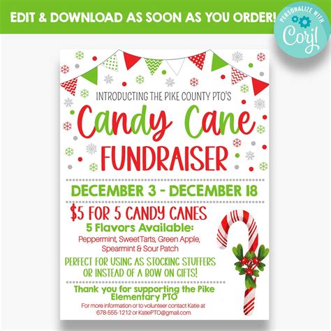 Editable Candy Cane Fundraiser Flyer Holiday Pto Fundraising Flyers