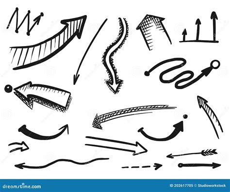 Hand Drawn Black Arrow And Pointer Isolated Set Stock Illustration