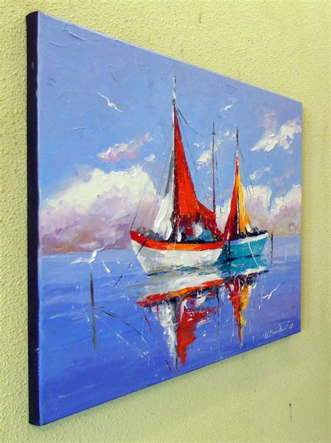 Sailboats Anchored Painting By Olha Darchuk Saatchi Art