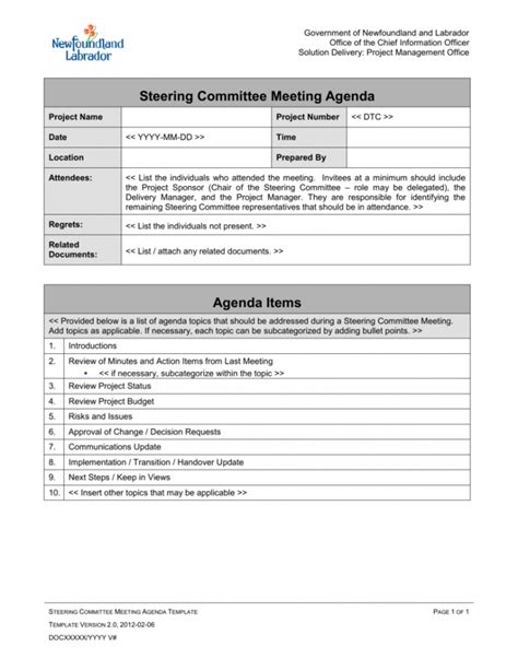 Committee Meeting Agenda Template