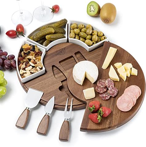 Amazon Com Shanik Upgraded Cheese Cutting Board Set Acacia Wood Charcuterie Board Set Cheese
