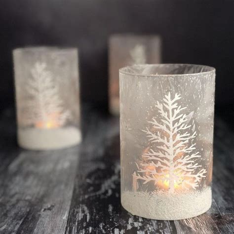 Snow Scene Christmas Candle Holder ~ Frosted Votive In Winter White £9