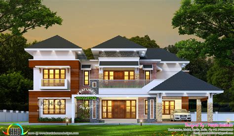 3374 Sq Ft 4 Bedroom Sloping Roof House Kerala Home Design And Floor
