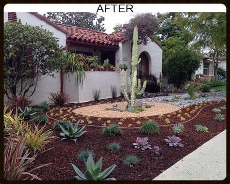 A desert garden can present a lovely addition to the home landscaping. AFTER - Desert landscape design: Mulch, California Native ...