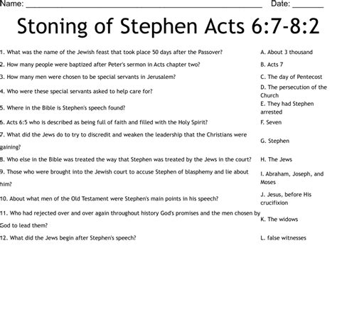 Stoning Of Stephen Acts 67 82 Worksheet Wordmint