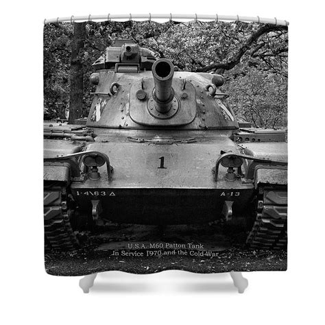 Military M60 Patton Tank Bw Sq Format Shower Curtain By Thomas