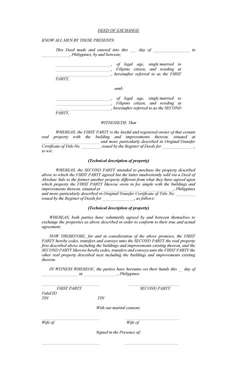 Sample: Deed of Exchange - Juris Doctor - Studocu