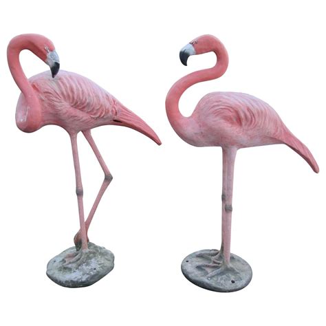 Pair Of Cast And Painted Garden Flamingos Vintage