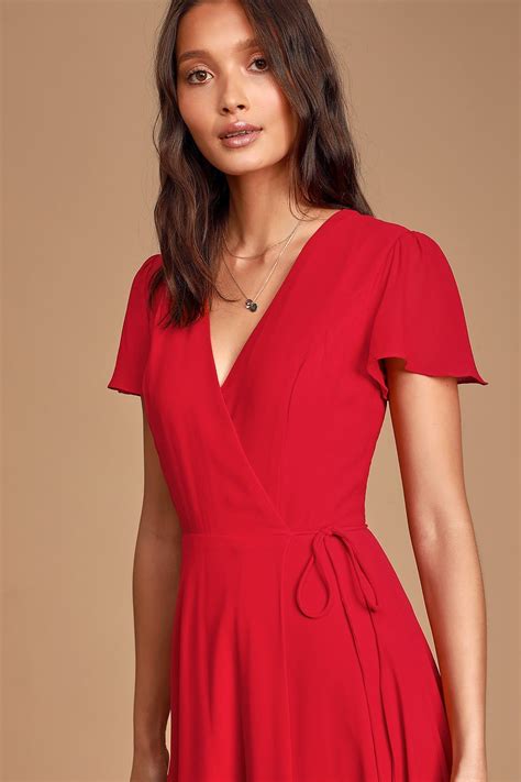 Youre My Everything Red Short Sleeve Wrap Maxi Dress Red Dress Short
