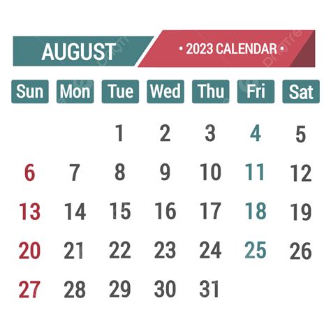 August 2023 Calendar Png Image August 2023 Calendar Blue And Red